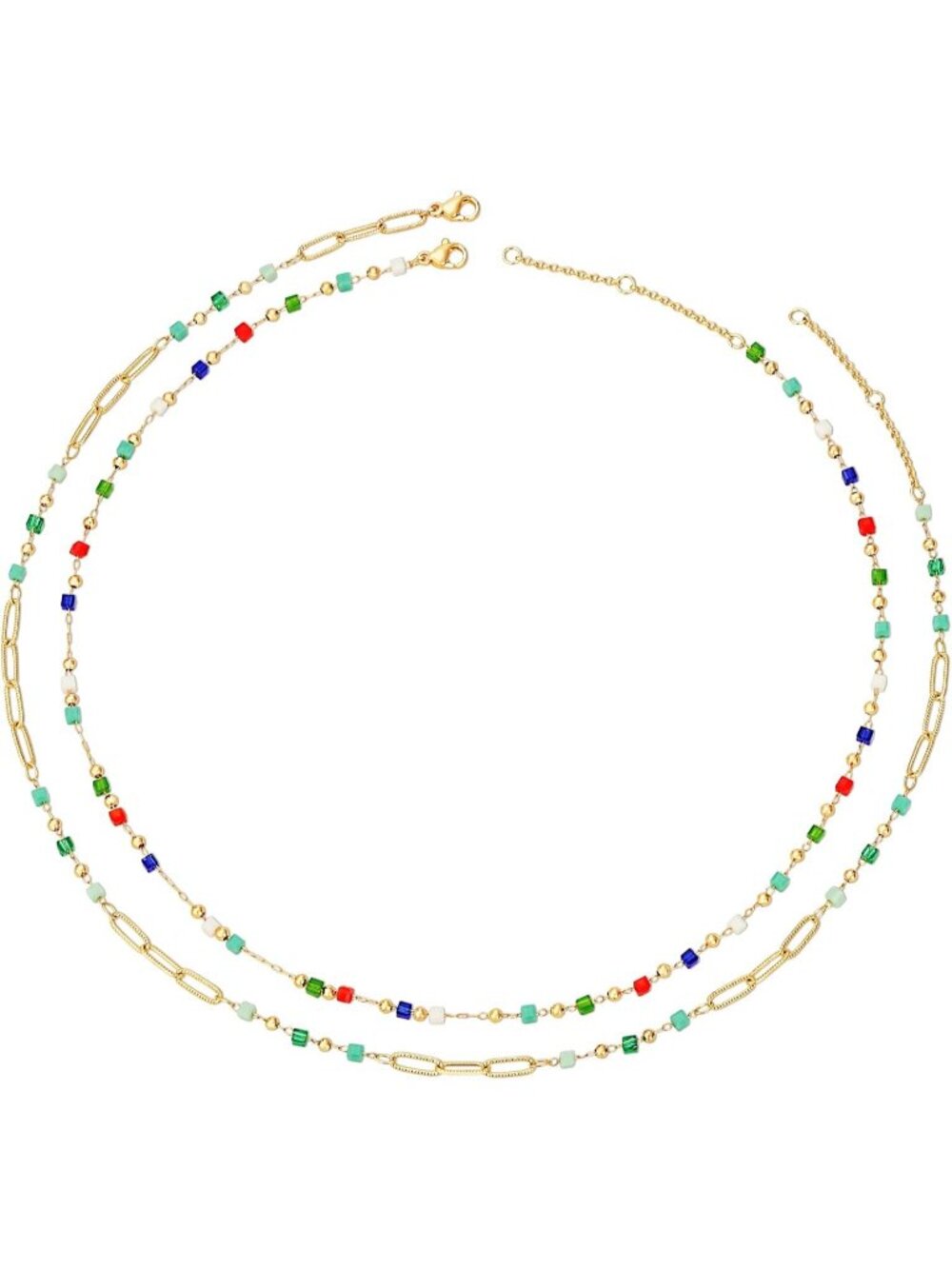 Women's Layer Mix Color 14k Gold Plated Beaded Pearl Choker Jewelry Necklace